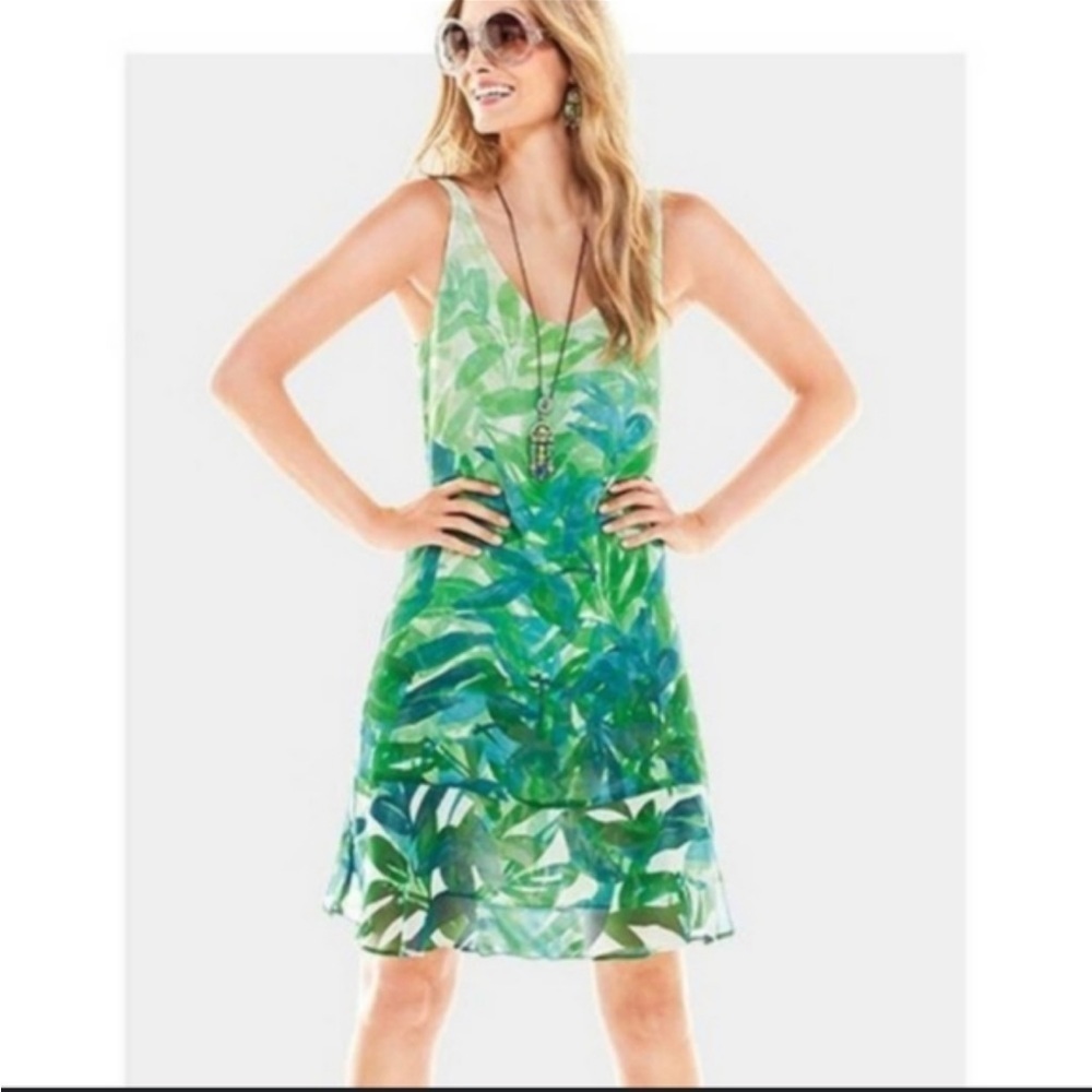 Cabi Castaway Tropical Palm Leaf Mini Dress Women's Size Small